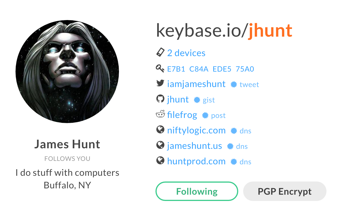 following jhunt on keybase